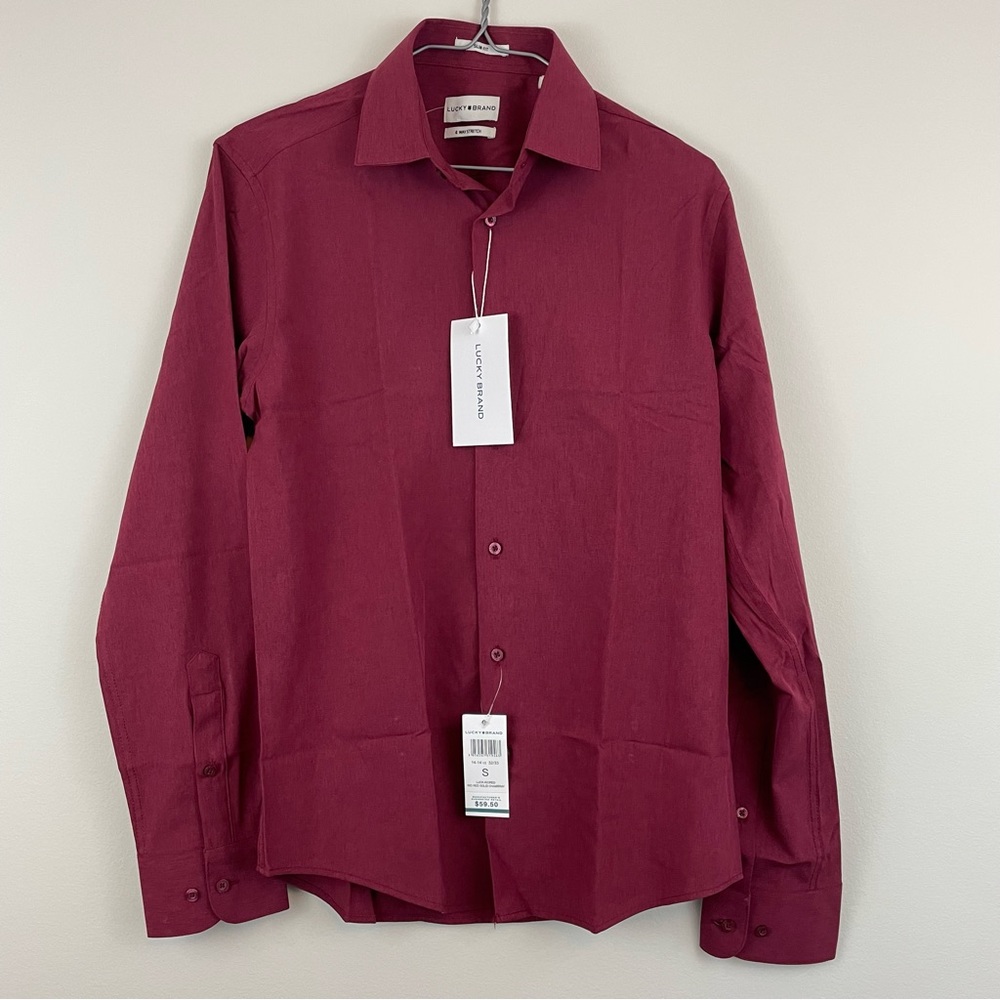 Lucky Brand Slim Fit Maroon Stretch Dress Shirt S